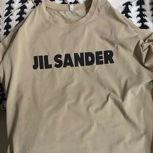 Jil Sander Tan Crewneck Logo T-Shirt with Black Print